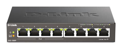 d-link dgs-1008p 8 port gigabit poe unmanaged switch metal housing|D-Link gigabit poe switch.